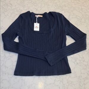NWT Marine Layer Lexi Rib Pointeelle Scoop Tee Navy Size Small